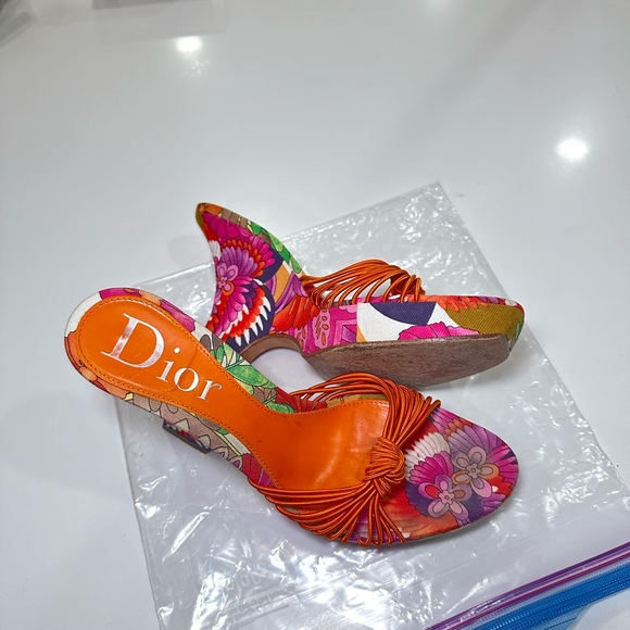 Vintage Dior Floral mule wedges Sandals size 38 1/2 - Picture 5 of 8